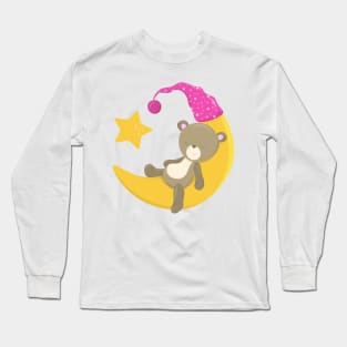 Sleeping Bear, Bear On The Moon, Cute Bear Long Sleeve T-Shirt